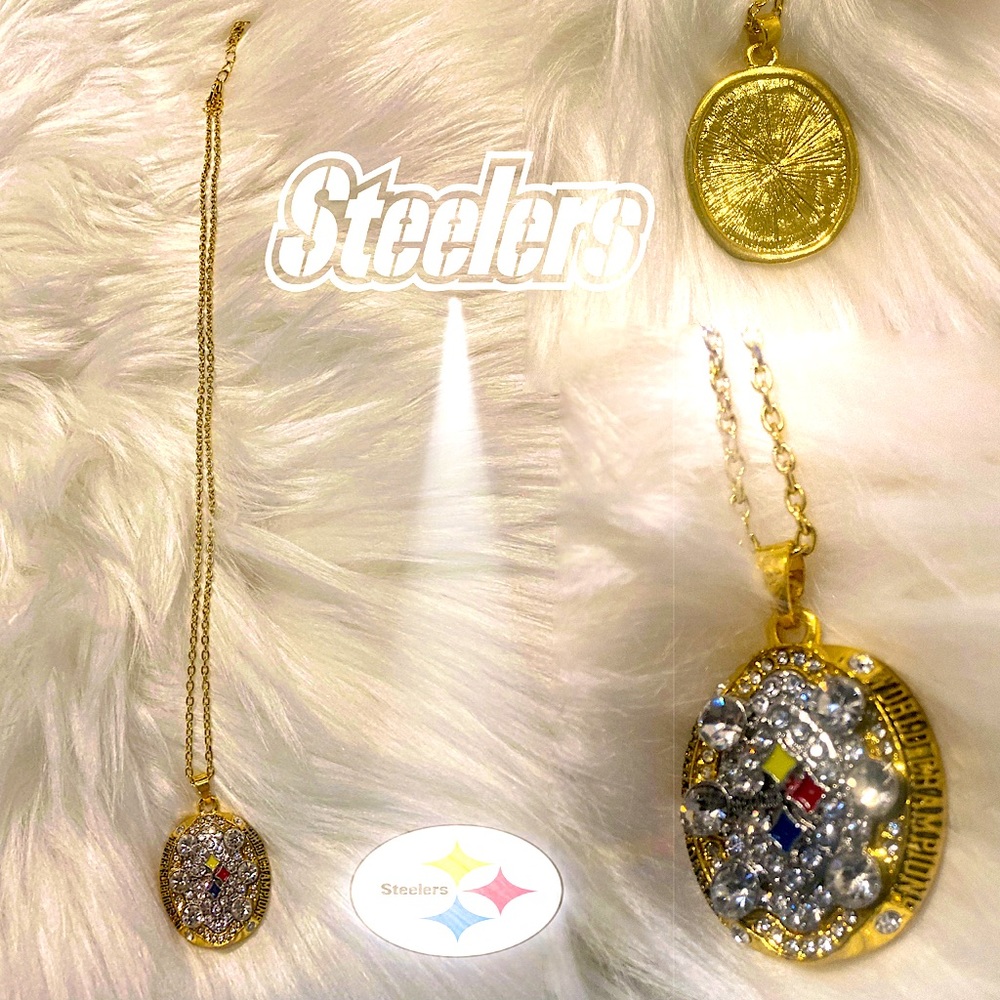 Pittsburgh Steelers World Champions Bling Gold Plated Pendant on 9.5” chain